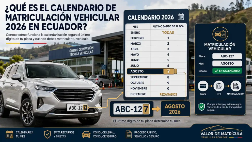 Qué es el Calendario de Matriculación Vehicular 2026 en Ecuador