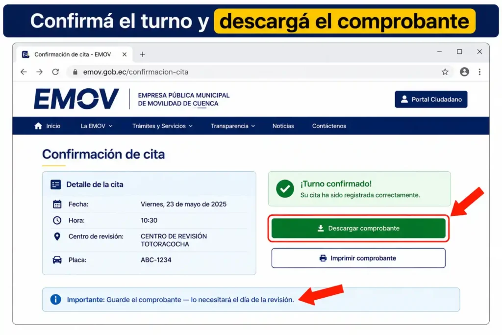 Confirmá el turno y descargá el comprobante