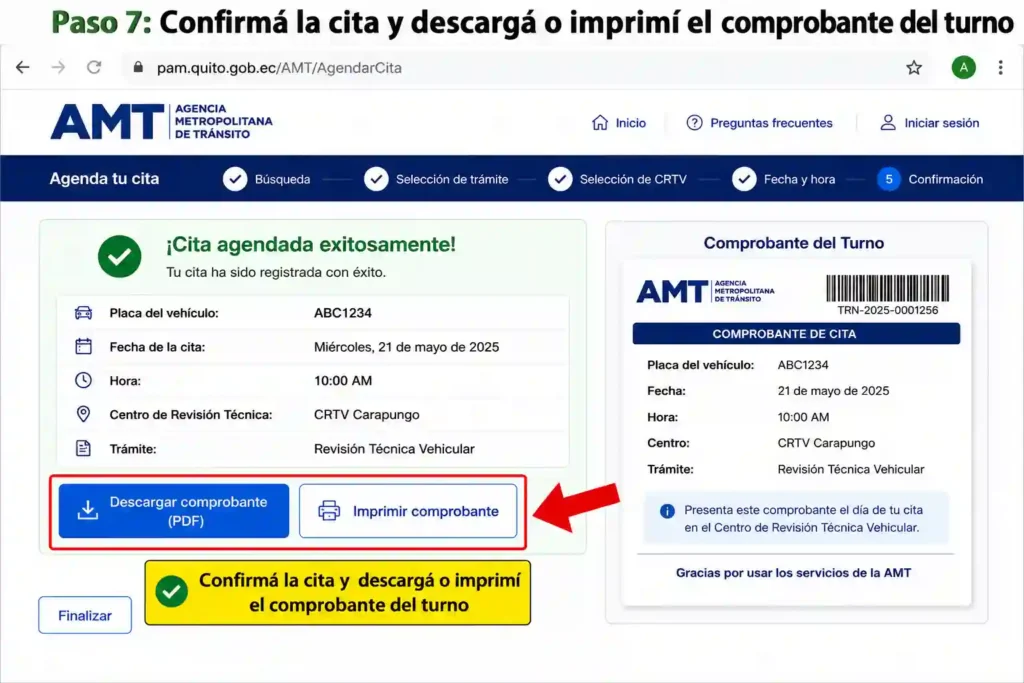 Confirmá la cita y descargá o imprimí el comprobante del turno