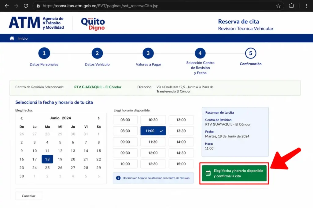 Elegí fecha y horario disponible y confirmá la cita