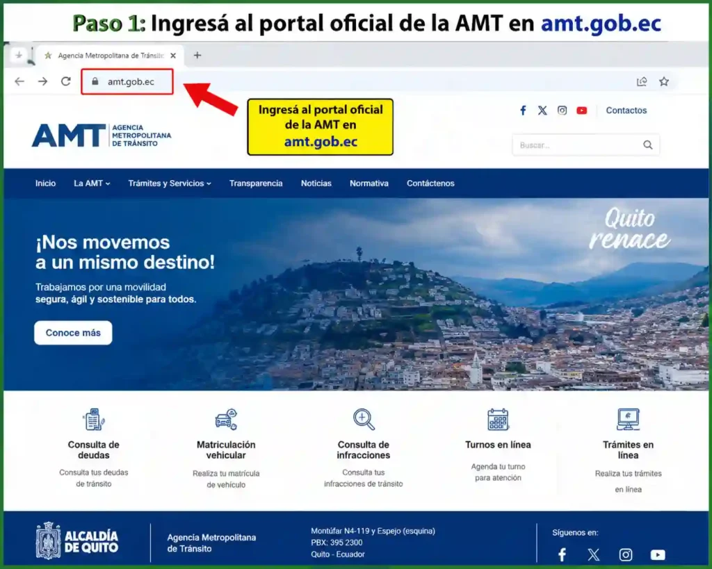 Ingresá al portal oficial de la AMT en amt.gob.ec