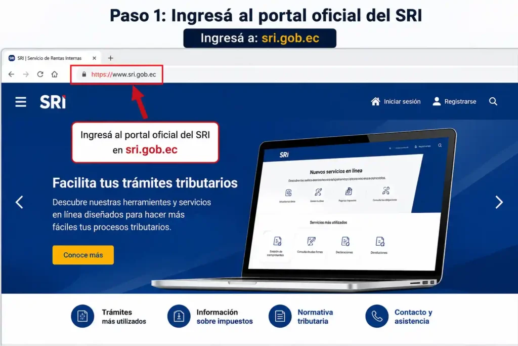 Ingresá al portal oficial del SRI en sri.gob.ec