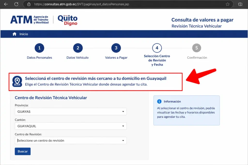 Seleccioná el centro de revisión más cercano a tu domicilio en Guayaquil