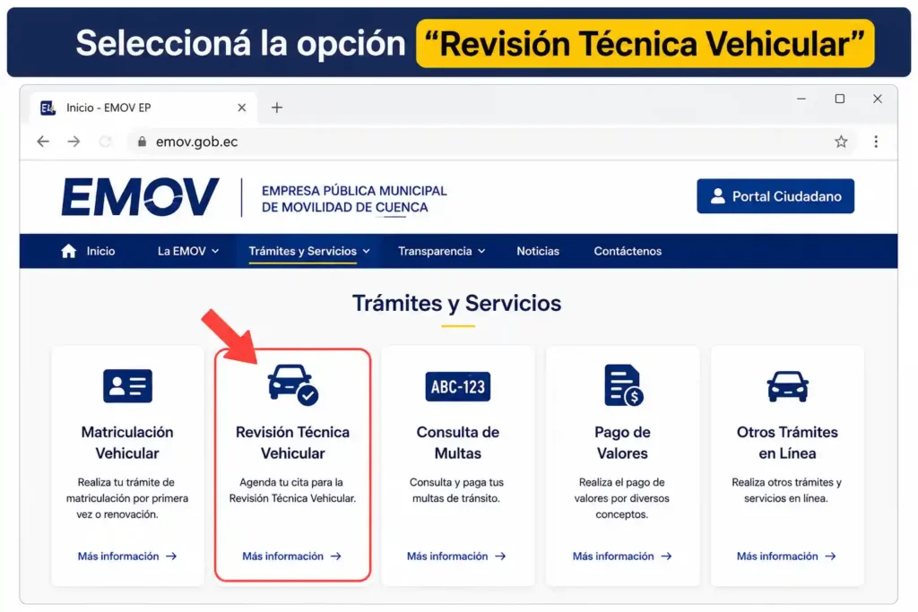 Seleccioná la opción Revisión Técnica Vehicular