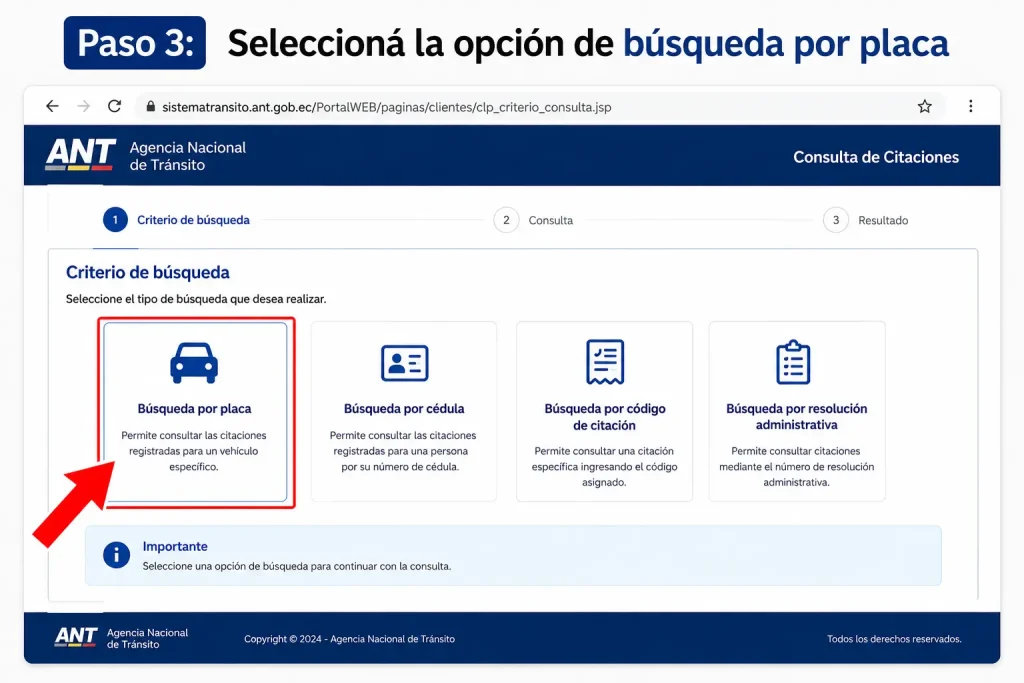 Seleccioná la opción de búsqueda por placa Seleccioná la opción de búsqueda por placa