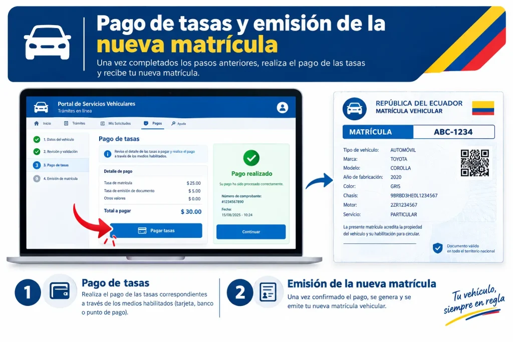 Pago de tasas y emisión de la nueva matrícula Pago de tasas y emisión de la nueva matrícula