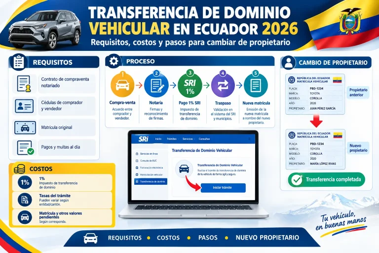 Transferencia de Dominio Vehicular en Ecuador 2026 Requisitos, Costos y Pasos